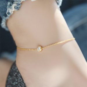 TA545 Lắc chân titan màu vàng tươi 1 viên đá tròn