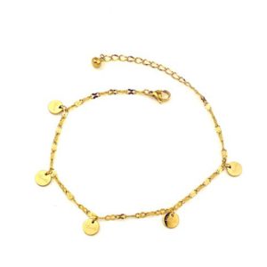 TA667 Lắc chân titan thời trang mặt tròn lucky cách điệu