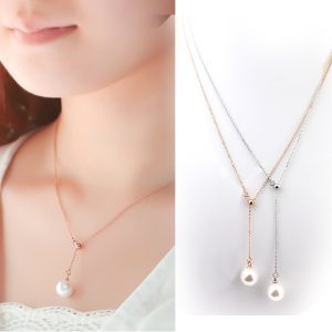 TN021 Vòng cổ thép không gỉ, dây chuyền titan ngọc trai