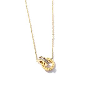 TN080 Dây chuyền titan 2 nhẫn lồng số la mã màu vàng