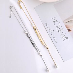 TN302 Dây chuyền titan đuôi cá cách điệu ngọc trai