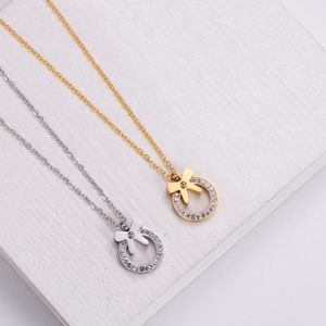 TN348 Dây chuyền titan vòng tròn chiếc nơ