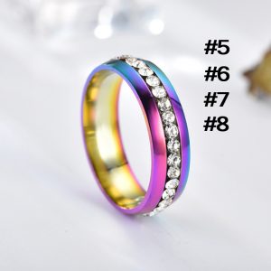 N670 Nhẫn titan inox 1 hàng đá xi 7 màu (Size 5678)