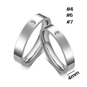 NC026 Nhẫn cặp inox trơn đính hột đá, nhẫn đôi inox