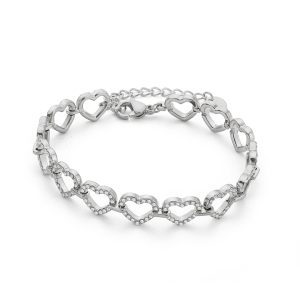 TA319 Lắc tay nữ titan trái tim đính full kim màu trắng