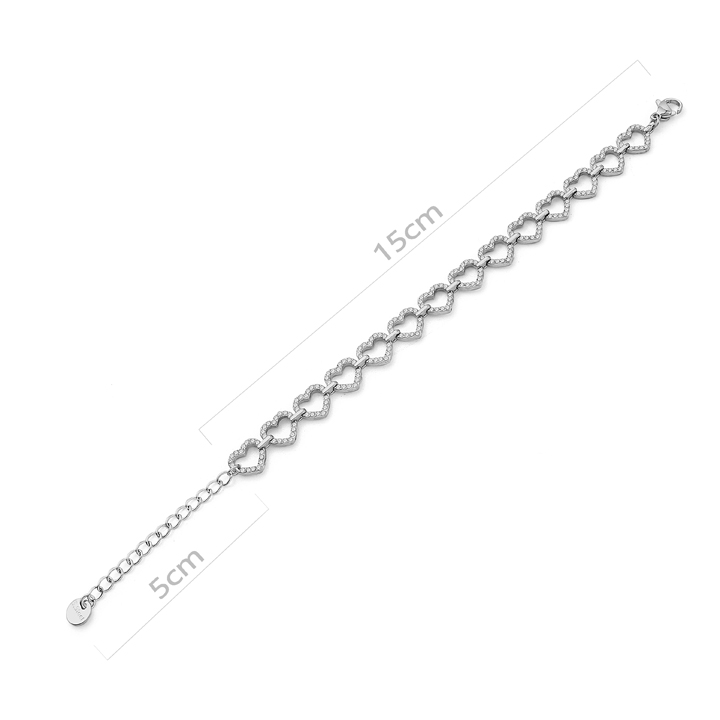 TA319 Lắc tay nữ titan trái tim đính full kim màu trắng - Ảnh 3