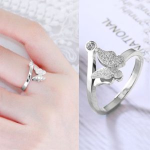 TC043 Nhẫn titan con bướm phun cát free size màu trắng