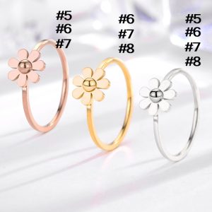 TC052 Nhẫn titan hoa cúc màu vàng cực xinh không đen
