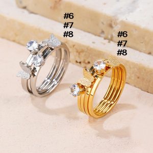 TC068 Combo 4 chiếc nhẫn nữ titan thời trang hình con bướm