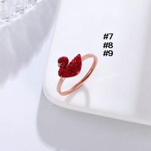 TC136 Nhẫn titan hồng 14k hình thiên nga đá đỏ (Size 7-8-9)