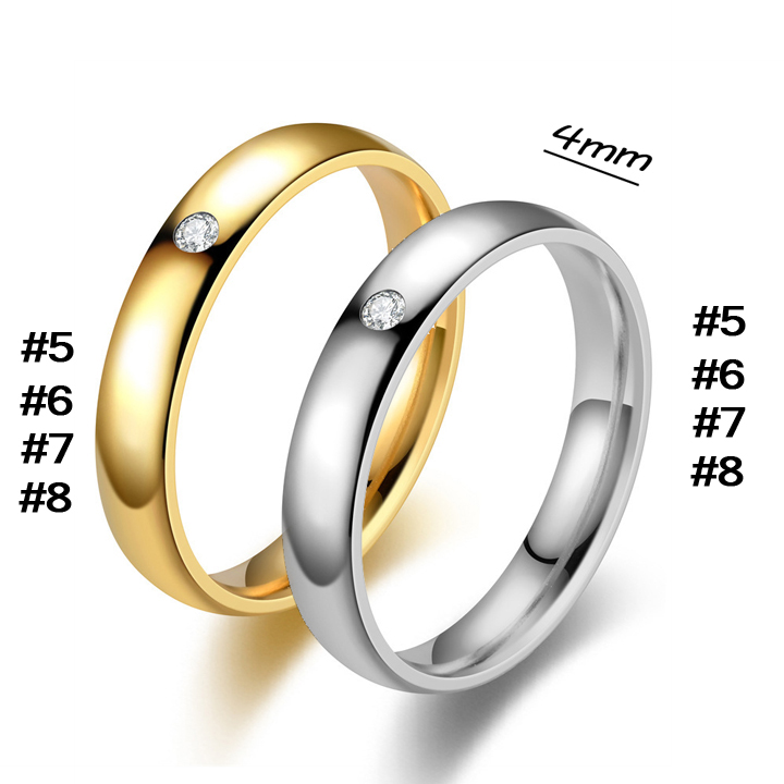 TC310 Nhẫn titan 4mm mo đính 1 viên đá (Size 5-6-7-8)