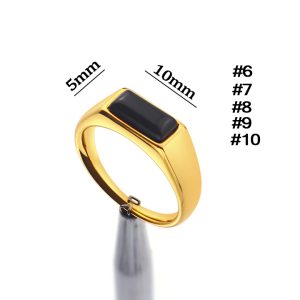 TC348 Nhẫn titan hột đá hình chữ nhật màu đen