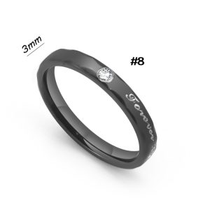 TC350 Nhẫn titan 3mm đính kim màu đen
