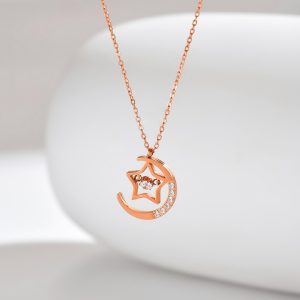 TN330 Dây chuyền titan trăng sao màu hồng
