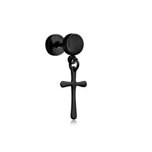 BT110 Bông tai inox tạ tròn tòn ten thánh giá màu đen