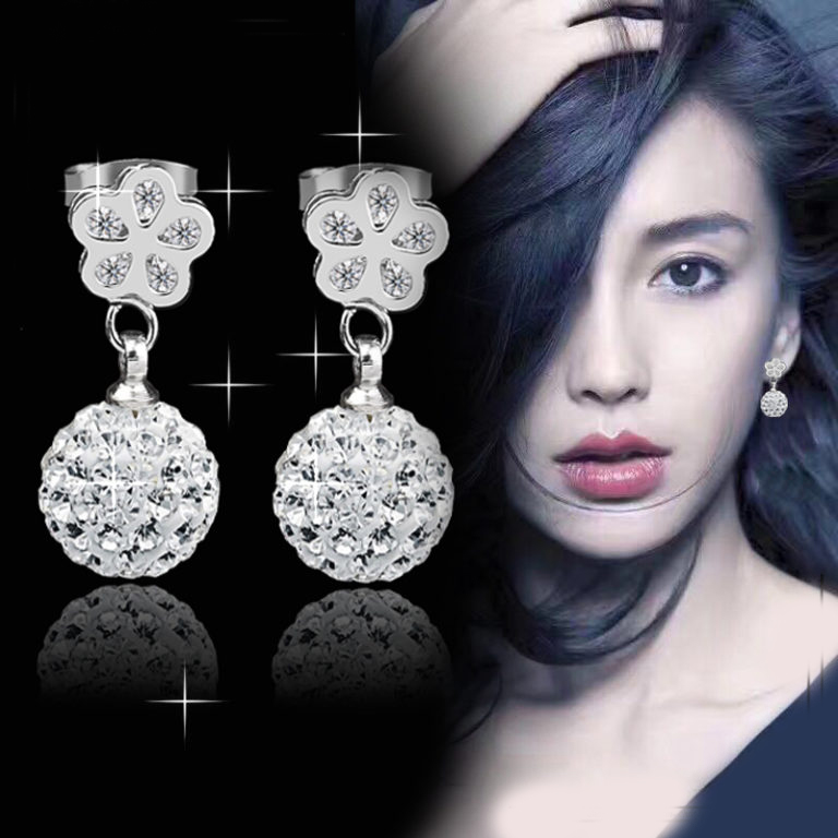 BT325 Bông tai nữ inox tòn ten hoa mai trái châu sang trọng