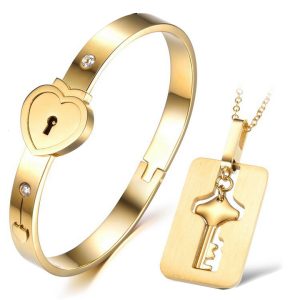 CP016 Bộ vòng và dây chuyền titan ổ khóa chìa khóa