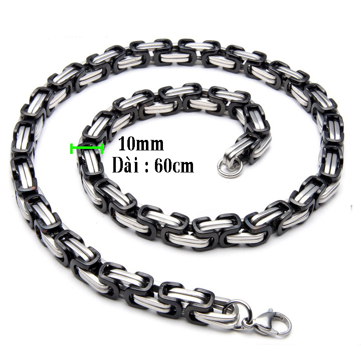 DN045 Dây chuyền inox nam ziczac 10ly trắng đen