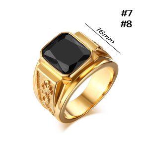 N516 Nhẫn nam Titan mạ vàng chạm rồng đá đen (Size 7-8)