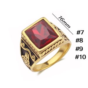 N517 Nhẫn titan nam mạ vàng đá đỏ (Size 7-8-9-10)