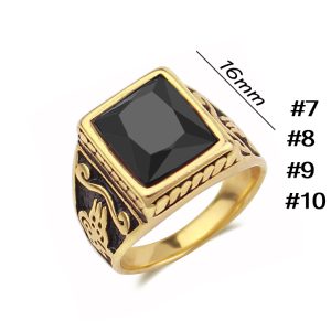 N519 Nhẫn titan nam mạ vàng đá đen (Size 7-8-9-10)