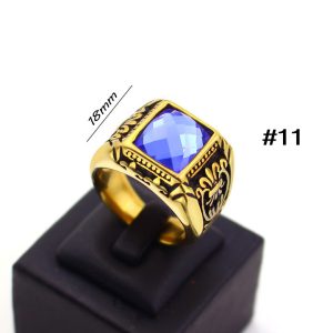 N527 Nhẫn nam titan mạ vàng đính đá màu xanh (Size 11)