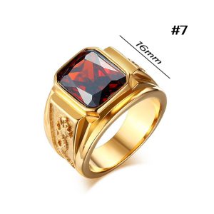 N564 Nhẫn nam titan mạ vàng chạm rồng đá đỏ (Size 7)