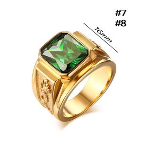 N565 Nhẫn nam titan mạ vàng chạm rồng đá xanh lá (Size 7-8)