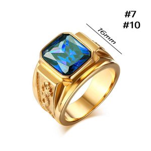 N572 Nhẫn nam titan mạ vàng chạm rồng đá xanh dương (Size 7-10)