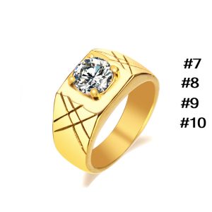 N573 Nhẫn nam titan mạ vàng sọc xéo đính xoàn (Size 7-8-9-10)