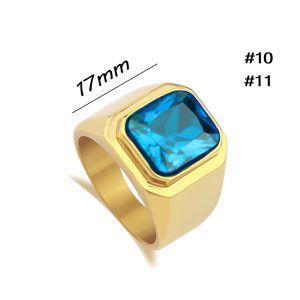 N578 Nhẫn nam Titan mạ vàng trơn đá xanh nước biển (Size 10-11)