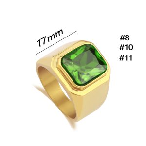 N579 Nhẫn nam Titan mạ vàng trơn đá xanh lá đẹp (Size 8-10-11)