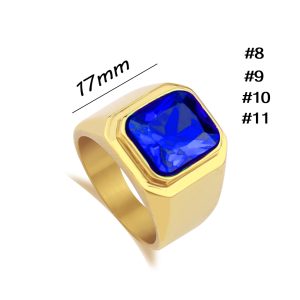 N580 Nhẫn nam Titan mạ vàng trơn đá xanh đậm (Size 8-9-10-11)