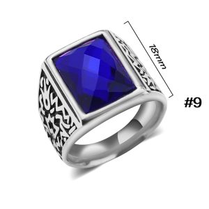 N592 Nhẫn inox nam đá xanh dương (Size 9)
