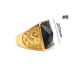 N601 Nhẫn nam Titan mạ vàng đá đen chạm rồng (Size 8)