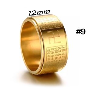 N604 Nhẫn inox mạ vàng bát nhã tâm kinh (Size 9)
