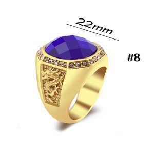 N609 Nhẫn nam Titan mạ vàng 2 bên con rồng đá xanh dương (Size 8)