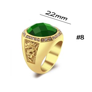 N610 Nhẫn nam Titan mạ vàng 2 bên con rồng đá xanh lá (Size 8)