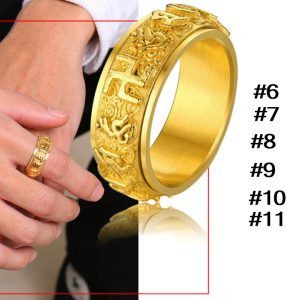 N623 Nhẫn titan vàng câu chú Om Mani Padme Hum (Size 6-7-8-9-10-11)