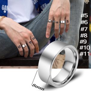 N645 Nhẫn inox trơn bảng 8mm phong cách Hàn Quốc