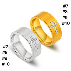 N680 Nhẫn nam titan bảng 8ly đính đá hình thánh giá