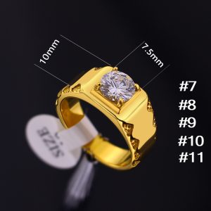 N691 Nhẫn nam titan mạ màu vàng viên đá chủ 7,5ly tròn