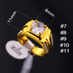 N695 Nhẫn nam titan mạ màu vàng hột chủ 8ly