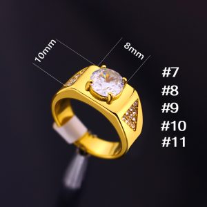 N697 Nhẫn nam titan mạ màu vàng hột chủ 8ly