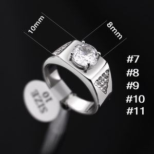 N698 Nhẫn nam titan màu trắng thép đính hột chủ 8ly