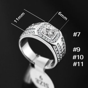 N699 Nhẫn nam titan màu trắng thép đính hột chủ 6ly (Size 7-9-10-11)