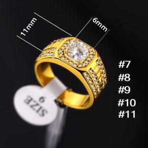 N700 Nhẫn nam titan mạ màu vàng đính hột chủ 6ly
