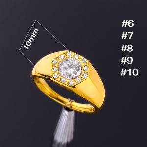 N701 Nhẫn titan nam mạ màu vàng đính kim chủ lục giác