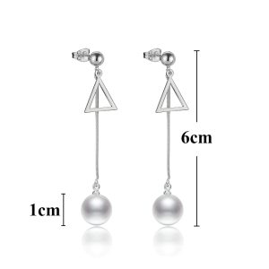 BT345 Bông tai nữ tam giác inox màu trắng rớt ngọc trai