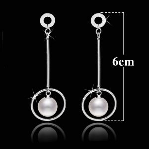 BT359 Bông tai nữ inox tòn ten vòng tròn ngọc trai